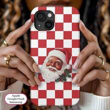 Funda para teléfono navideña retro con estampado de cuadros de Papá Noel - Blanco - Ver 2