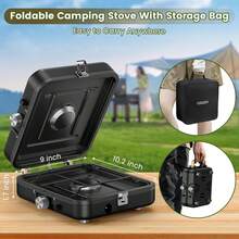 GCCSJ Camping Stove,Foldable Dual-Burner Propane Camping Stove - One-Touch Instant Ignition, Adjustable Burners With Carry Bag & Handle, Outdoor Camp Stove For Picnics, Backyard BBQ & Camping Essentials (Black) - 黑色 - 查看 7