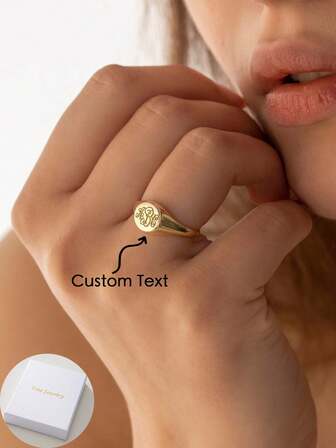 1pc Customized Ring, Laser Engraved Name, Personalized Initial Ring, Monogram Ring, Single Letter Ring, Gift For Her, Personalized Jewelry