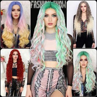 Long Bouncy - Fluffy Synthetic Lace Front Wig Pre-Plucked Natural Hairline 13*4.5*1 HD Lace Closure Wig Premium Curly Wavy Heat Resistant High Temperature Fiber Fake Hair For Women With Different Color Options Sassy Themed Middle Part Style Luxury Hairpiece High Density Glueless Soft Replacement Hair For Daily Hollween Party Christmas Cosplay Ideal Choice For Gifts