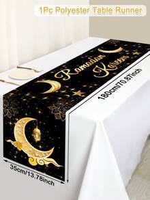 1 khăn trải bàn Eid Mubarak màu đen vàng, cờ bàn Ramadan thiết kế hình mặt trăng sao bằng polyester 35*180cm dùng để trang trí Ramadan cho bàn bếp gia đình, phụ kiện mừng lễ Eid Al-Fitr - Nhiều màu - Xem 12