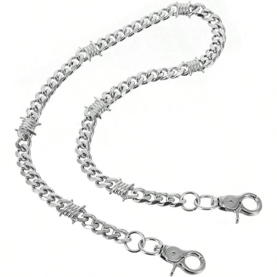 Waist Chain Heavy Duty Metal Keychain Punk Wallet Chain Hip Hop Keyholder Round Clasp Goth Keyring - Bạc + Thời trang - Xem 1