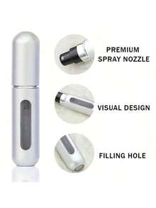 5ml Refillable Perfume Atomizer Spray Bottle, Single Pack, Shiny Pink Fragrance Bottle Sprayer Pump Storage Container For Travel, Living Room, Bedroom, Bathroom Home Decor, Wedding, Party, Birthday, Men's Gift, Mom Dad Friend, New Year, Accessory, Fun Gift - Bạc - Xem 5