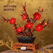500+Pcs/Box Assorted Wooden Blossom Bouquet Including Rose, Magnolia & Other Flowers, Precise Flower Brick Arrangement, Everlasting Decoration For Home & Office, Romantic Gift - Three-color Building Block Vase - View 11