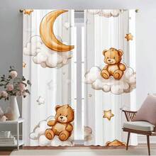 2片装梦幻泰迪熊云朵薄纱窗帘 - 100%涤纶半透明杆袋式窗帘，适用于卧室、客厅、厨房和书房 - 可机洗，现代家居装饰，趣味设计，半透明涤纶材质 - 彩色 - 查看 5