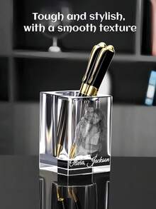 1pc Custom 3D Engraved Rectangle Crystal Pen & Pencil Holder - Thick Crystal Clear Desk Organizer With Couple Photo And Text,Crystal Glass 3d,Wedding Pictures Crystal Pen & Pencil Holder,Laser Engraved Picture Crystal,Anniversary Gift,Personalized Gifts,Customized Christmas Gifts,Christmas - Multicolor - View 2