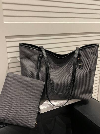 2025 New Autumn/Winter Solid Color Large Capacity Mother-Child Bag, Vintage Shoulder Tote Bag For School And Commute