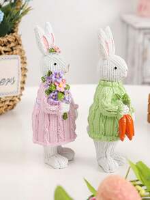 1pc Easter Decoration, Nordic Style Sweater Rabbit Resin Figurine, Party Home Decor Gift, Suitable For Kitchen, Dining Room, Bedroom, Office Desk Rabbit Ornament - Multicolor - View 8