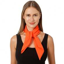 Lastclream Chiffon Square Neck Scarves For Women Handkerchief Retro Satin Ribbon Scarf For Hair Wrapping 23.6inch 26inch,26inchChiffon-Orange - 26吋雪紡-橙色 - 查看 4