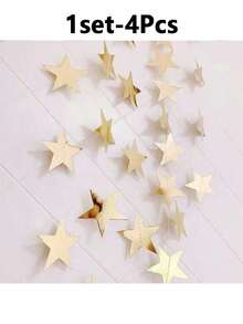 1set 4 Meters Shinning Bright Stars Decorate Birthday, Flags Blue Silver Gold Rose Gold House Decoration Outdoor Decoration Garland Stage Star Pendant Back To School Valentine Day, Ramadan,Ramadan Decor,Eid Mubarak - Gold - View 7