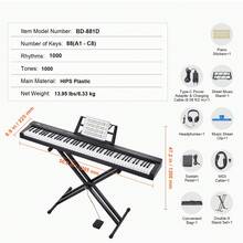 Teclado de piano digital de 88 teclas, eléctrico, portátil y semipesado con soporte - Negro - Ver 7