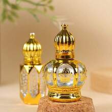 Botella de bola rodante con grabado dorado, diseño de estilo de Oriente Medio - Botella de perfume/aceite esencial de lujo portátil, recargable y a prueba de fugas - Dorado - Ver 6