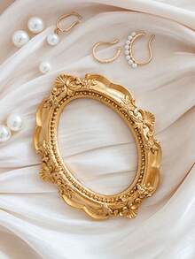 1pc Vintage Gold Tone European Style Embossed Resin Small Photo Frame, Blank Frame, Floral Decor, Scrapbooking, Photography Prop