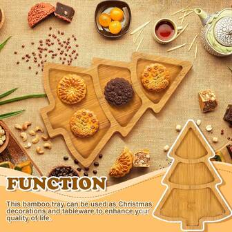 Christmas Wooden Snack Plate, Christmas Tree-Shaped Appetizer Serving Platter, Snack Serving Plate | Festive Dinnerware For Nuts, Candies, Dried Fruits & Melon Seeds, Plastic, Food- Design, Perfect For Holiday Entertaining, Christmas Tableware,Random Style