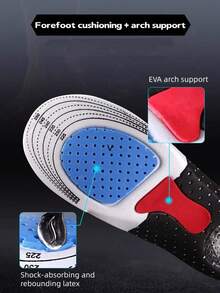 1双男女通用黑色舒适足弓支撑运动鞋垫，U型后跟缓冲垫，透气吸湿减震全长鞋垫 - 黑色 - 查看 6