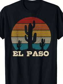 El Paso Texas Cactus Vintage Retro Desert Souvenir Gift T-Shirt - 黑色 - 查看 1