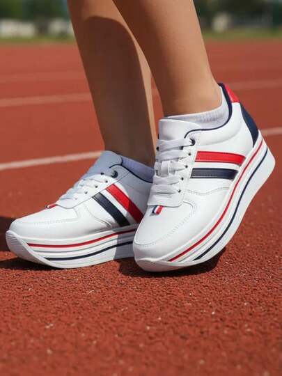 MUJER ZAPATILLAS DEPORTIVAS CON CORDONES TENIS DE PLATAFORMA DE COLOR COMBINADO
