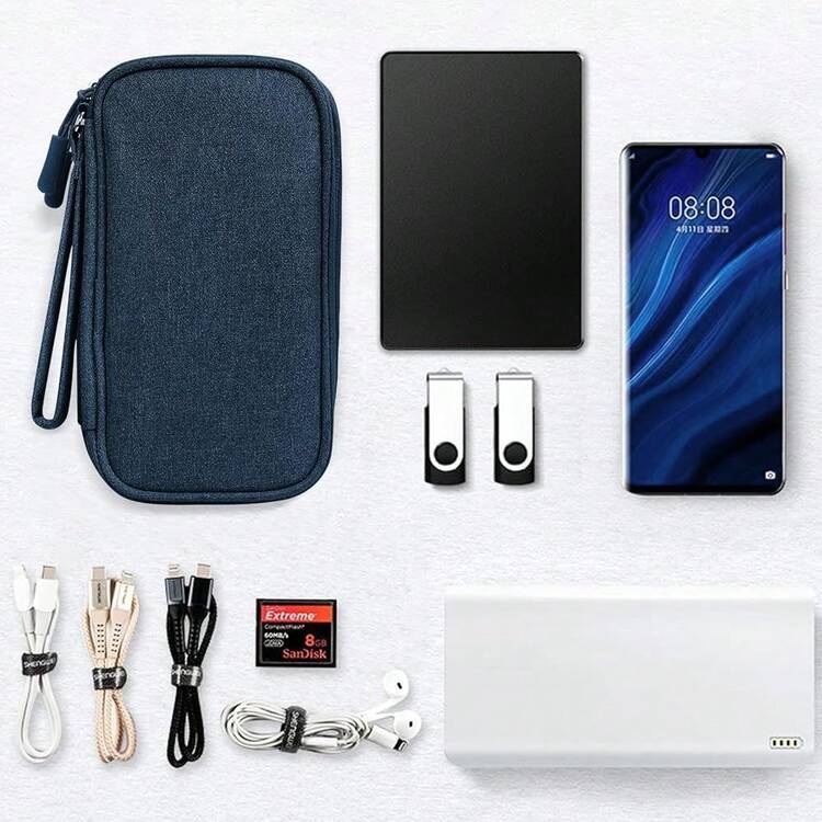 Skycase Electronic Organizer Travel Case - Waterproof Travel Cord Pouches For Organization, Cable Organizer, All-In-One Double Layers Storage Bag For Accessories, Charger, Cable, Navy,Medium,Navy - Hải quân - Xem 7