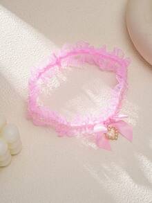 1pc Lace Bow Heart Pendant Garter Belt Sexy Leg Chain Accessory - Pink - View 3