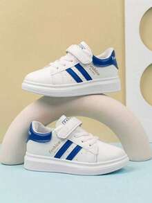 A Pair Of Children's White And Blue Hook And Loop White Sneakers With Multiple Stripes Are Versatile And Suitable For Daily Wear, Sports, And All-Day Comfort, As Well As For School, Play, And Outdoor Activities,Kids Shoes,Girls Shoes,School Shoes,Boys Trainers,Girls Trainers,Kids Trainers - Blue - View 5