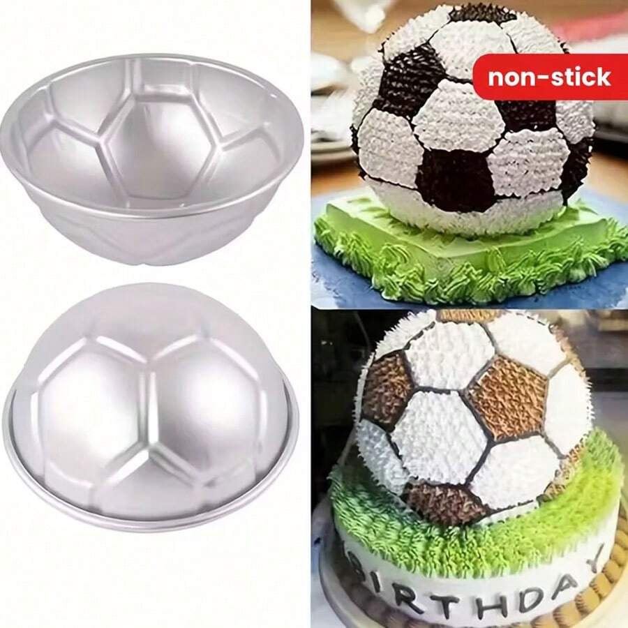 3pcs Soccer Ball Shaped Cake Pan Set, Aluminum Non-Stick Baking Molds, 3D Sports Themed Desserts And Cakes, With 2.76", 3.15", 3.54" Pans For DIY Baking - Silver - View 1