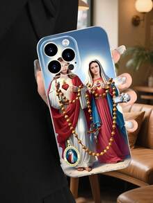Funda de teléfono con diseño religioso de Jesús y la Virgen María, estampado con imagen clásica de ambos personajes sosteniendo un rosario, corazones sagrados y cruz cristiana, estilo devocional y espiritual ideal para fechas religiosas y uso diario, funda transparente, resistente a golpes, alta transparencia, compatible con iPhone17/16/15/14/13/12/11/Plus/Pro/ProMax, compatible con Galaxy A34/A35/A54/A55, Galaxy S20/S21/S22/S23/S24/S25 Ultra/Plus, compatible con Moto/Galaxy/Redmi/Honor/OPPO - transparente - Ver 6