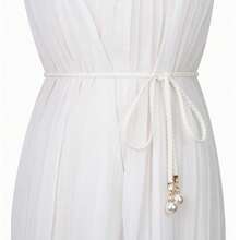 Faux Pearl Decor Rope Belt Boho Summer, School Fall, Autumn, Halloween - White - View 7