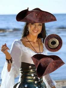 1 件男女通用海盗帽皮革水手三角帽，加勒比海盗船长帽，适合派对、舞台表演、服装、角色扮演