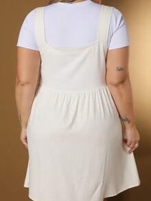 Plus Size Linen Short Dress With Button And Pocket, New Model. - White Off - View 8