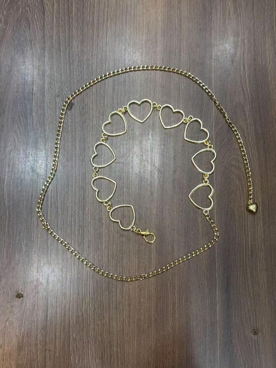 1+1 Modas Nova corrente de cintura de coração feminino Cinto de moda feminina 5-0 - Dourado - Visão 1