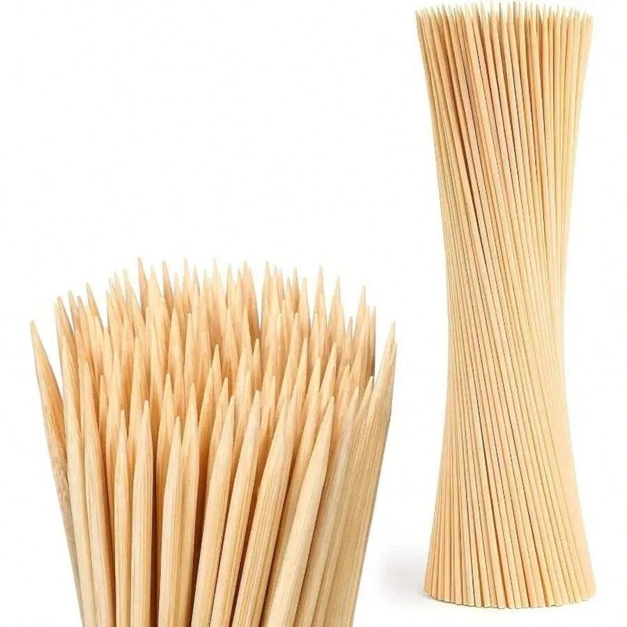 100 piezas/Paquete Pinchos de bambú natural, palitos para barbacoa, pinchos de bambú para barbacoa doméstica, adecuados para barbacoa, aperitivos, frutas, brochetas, fuente de chocolate, pollo, salchichas, olla caliente o flores artesanales, ideal para el hogar, barbacoa, cocina, fiestas, restaurantes - Multicolor - Ver 1
