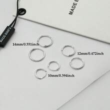 3 Pairs 925 Sterling Silver Sleeper Hoop Earrings, 10mm + 12mm + 14mm 925 Sterling Silver Sleeper Earrings, Suitable For Daily Wear For Women - Silver - View 3