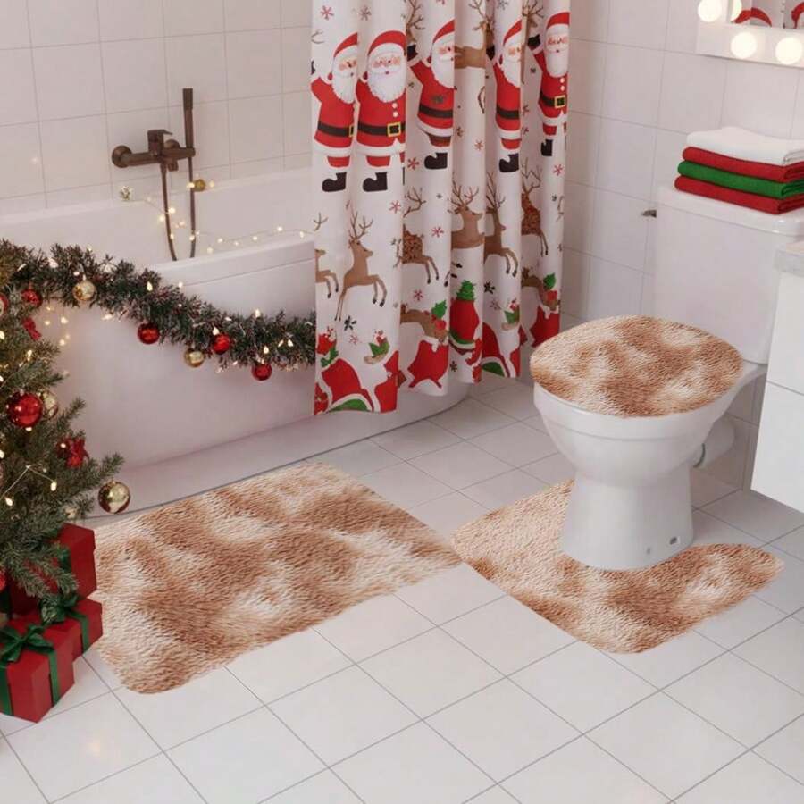 3Pcs Mixed Color Bathroom Rugs Set, Multi Purpose Modern Style Bath Mats Set - Comfortable SoftToilet Carpet, Non-Slip, Fast Absorbent, Machine Washable, Perfect For Bedroom Decor, Tub, Toilet Floor, Shower Room - Màu Khaki - Xem 1