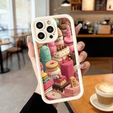 Cubierta de telefono con borde negro y diseño de pasteles coloridos para iPhone 14 Pro Max ideal para uso diario en cafeterias y espacios urbanos Aplicable a los teléfonos de la serie Apple y Galaxy - Café integral - Ver 4