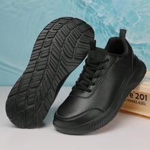 Wide Width Men's Winter Sports Shoes, Black Leather Waterproof Casual Sneakers With Wide Toe Box