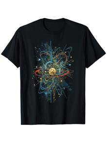 Higgs Boson Particle Quantum Theory Graphic T-Shirt, 100% Cotton, Breathable & Washable, Crew Neck, Short Sleeve, Casual Style For Men & Women, Ideal For Christmas, New Year, Hiking, Running, Cycling - Black - 黑色 - 查看 1