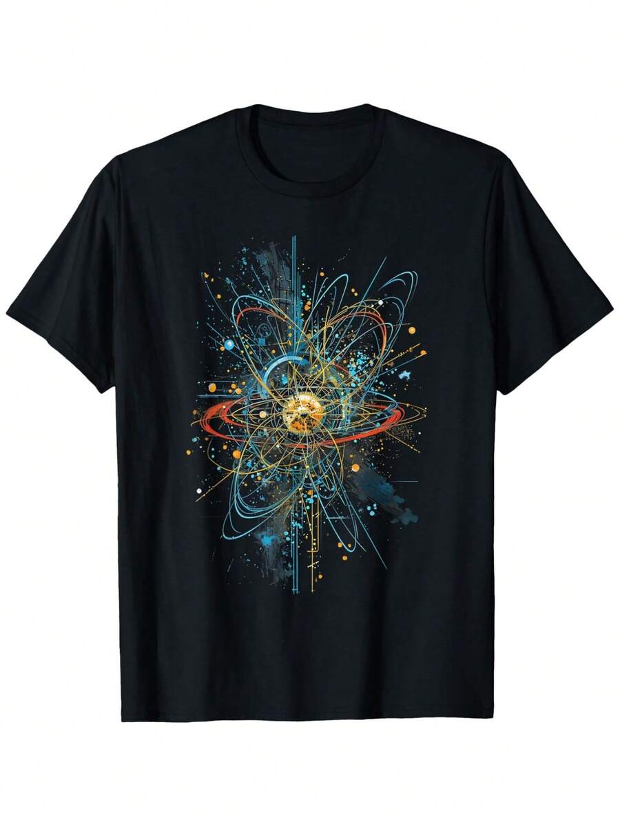 Higgs Boson Particle Quantum Theory Graphic T-Shirt, 100% Cotton, Breathable & Washable, Crew Neck, Short Sleeve, Casual Style For Men & Women, Ideal For Christmas, New Year, Hiking, Running, Cycling - Black - 黑色 - 查看 1