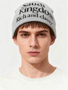 1pc These Men's Knit Beanies With "Saudi Kingdom Rich And Classy" Lettering Come In Multiple Colors, Offering A And Warm Design, Making Them Ideal Fashion-Forward Winter Headwear - Multicolor - View 9