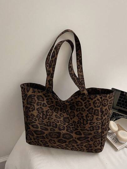 2025新款韩版超大容量女式托特包，豹纹时尚百搭复古单肩手提包