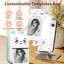 Ink Free Sticker Printer Mini Thermal Printer With 10 Roll Of Thermal Paper, Wireless Pocket Printer, Intelligent Portable Receipt Printer, Suitable For Photos, Diaries, Notes, And Memos - Màu xanh nhạt - Xem 5
