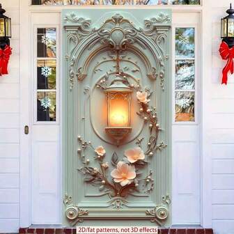 2D Polyester Ramadan Door Banner 1pc Exquisite Wall - Mounted Lantern With Floral Decor And Intricate Carvings Eid Al-Fitr Photo Props And Supplies, Suitable For Muslim Ramadan And Eid Al-Adha Celebrations, Islamic-Themed Holiday Decorations