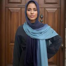 Gradient Dual Color Scarf,Elegant Ombre Headwraps Hijab, Modal Cotton Feel Lightweight Sunscreen Shawls For Women,1#Navyblue - 1#藏青色 - 查看 4