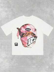 Women's Streetwear Funny Cartoon Character & English Graphic Print Short Sleeve-Shirt - trắng - Xem 2