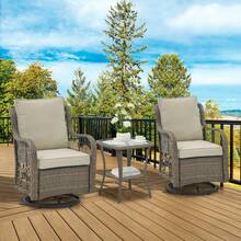 Outdoor Table & Chair Sets - Gray Wicker/Apricot Cushion - View 2