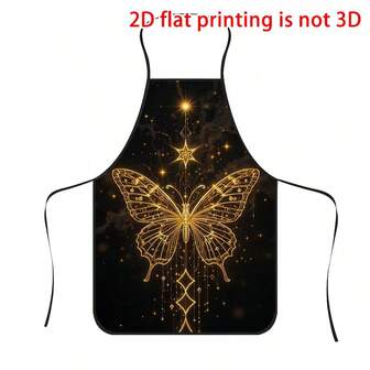 1 pieza Delantal con estampado de mariposa dorada y constelación, de material de poliéster duradero, adecuado para cocinar, asar a la parrilla, jardinería, pintura, manicura, unisex, para uso en interiores y exteriores