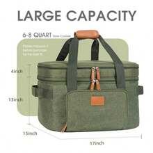 Double Layer Insulated Travel Carrier For 68 Quart Oval CrockPot With Support Pad And Adjustable Straps Top Zip Compartment And Front Pocket For Utensils Ideal For Outdoor Cooking Camping Picnics And Family Gatherings Green - 如圖 - 查看 2