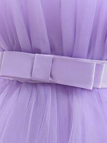 Girls' Elegant Bowknot Tulle Trailing Puff Dress, Suitable For Birthday Party, Banquet, Does Not Include Headband - 紫色 - 查看 8