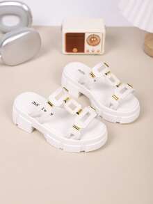 Children's Fashion Slippers, New Summer Thick Bottom Hollow Design Stylish, Comfortable Thick Sole High Heel Slippers - Beige - View 6