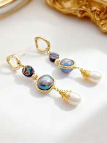 1 Pair Baroque Pearl Earrings, S925 Silver Needle, Niche Design, Layered Wear, High-End Fashion, Personalized, Creative, Feminine, Elegant, Charming, Unique Design, Luxurious - Multicolor - View 3