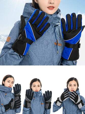 1 Pair Winter Ski Gloves, Outdoor Cycling Waterproof Anti-Slip Warm Gloves With Thermal Lined, Thickened Korean Style Ski Gloves
